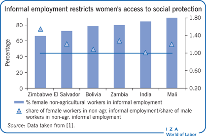 妇女对非正规就业的严重依赖限制了她们获得社会保护的机会