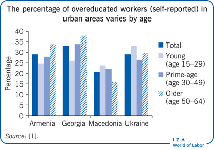 城市地区受教育程度过高的工人(自我报告)的比例因年龄而异