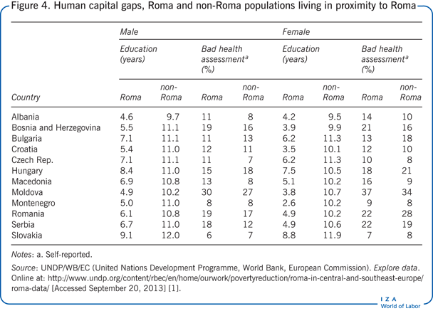 罗姆人和非罗姆人居住在罗姆人附近的人力资本差距
