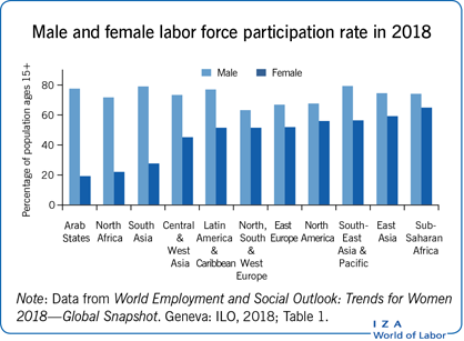 2018年男女劳动力参与率