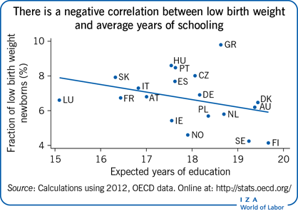 出生体重过低与平均受教育年限呈负相关